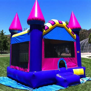 pink and purple castle bounce house